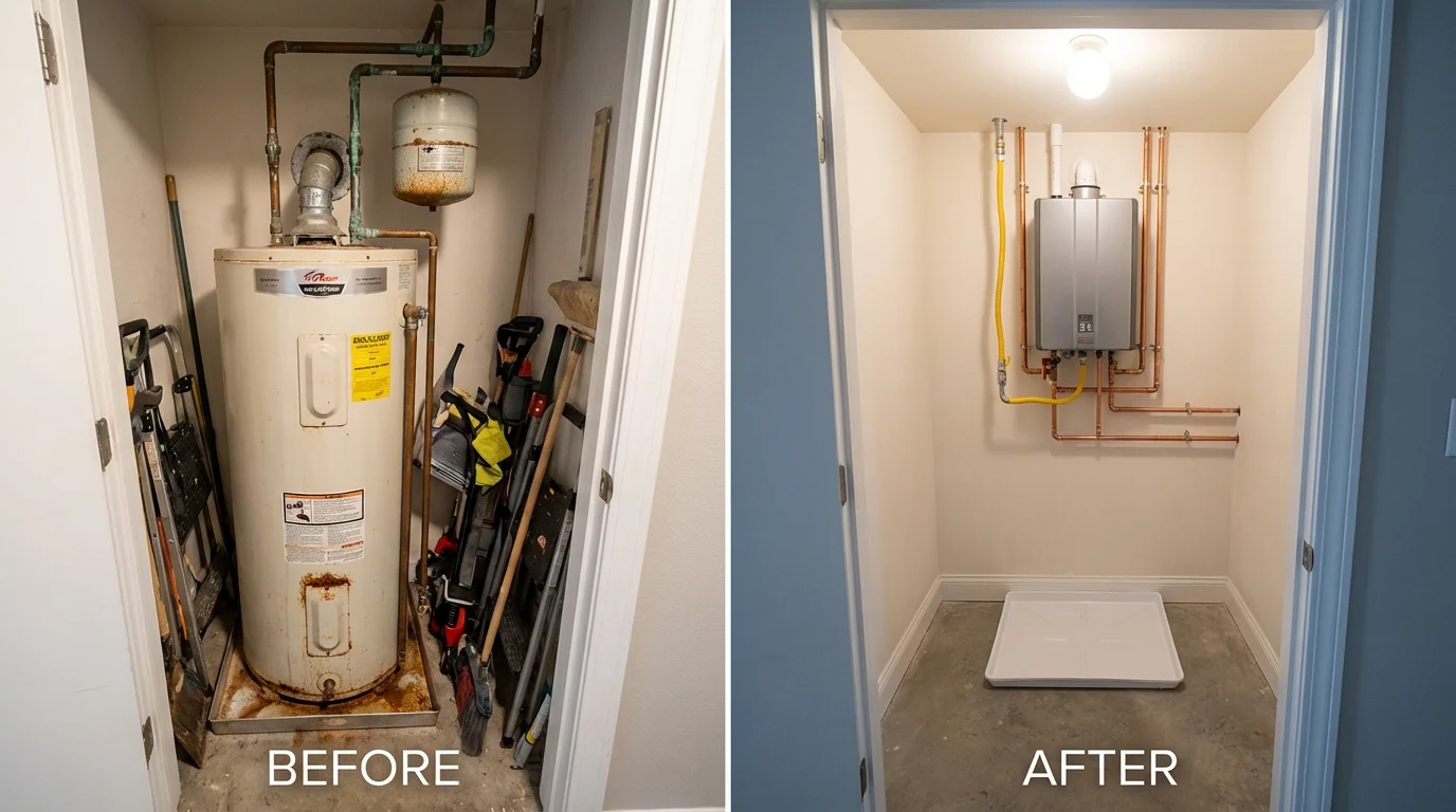 Tank water heater versus wall-mounted tankless unit comparison for Elgin, MN homeowners